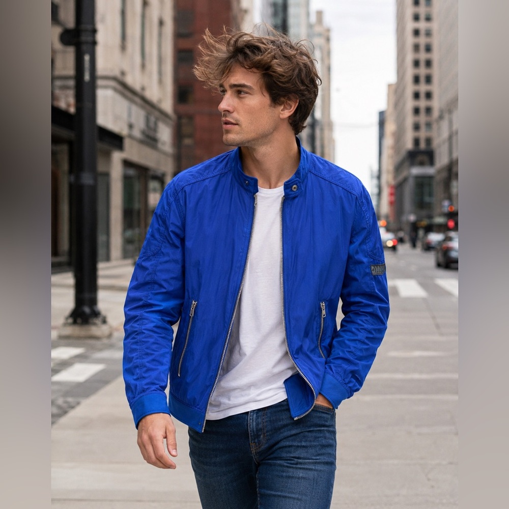 Men’s DIESEL Jacket Sz M Zip Front & Wrists MOTO / Bright Blue / Like New!